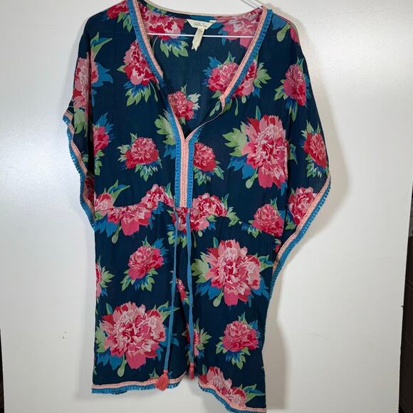 Matilda Jane Swim Cover Up Women’s S Blue Pink Floral Peony Print Tunic Feminine - Picture 3 of 15